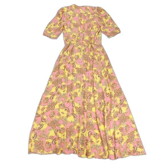 AFRM Hughes Vintage 70's Retro Pink Paisley Puff Sleeve Wrap Mini Dress Medium - Picture 5 of 6